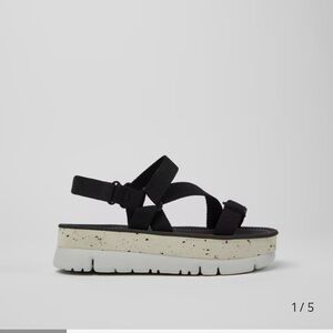 Camper  Oruga Up Black Sandals with Speckled Sole